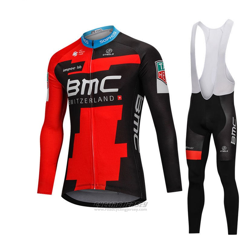 2018 Cycling Jersey BMC Red and Black Long Sleeve and Bib Tight